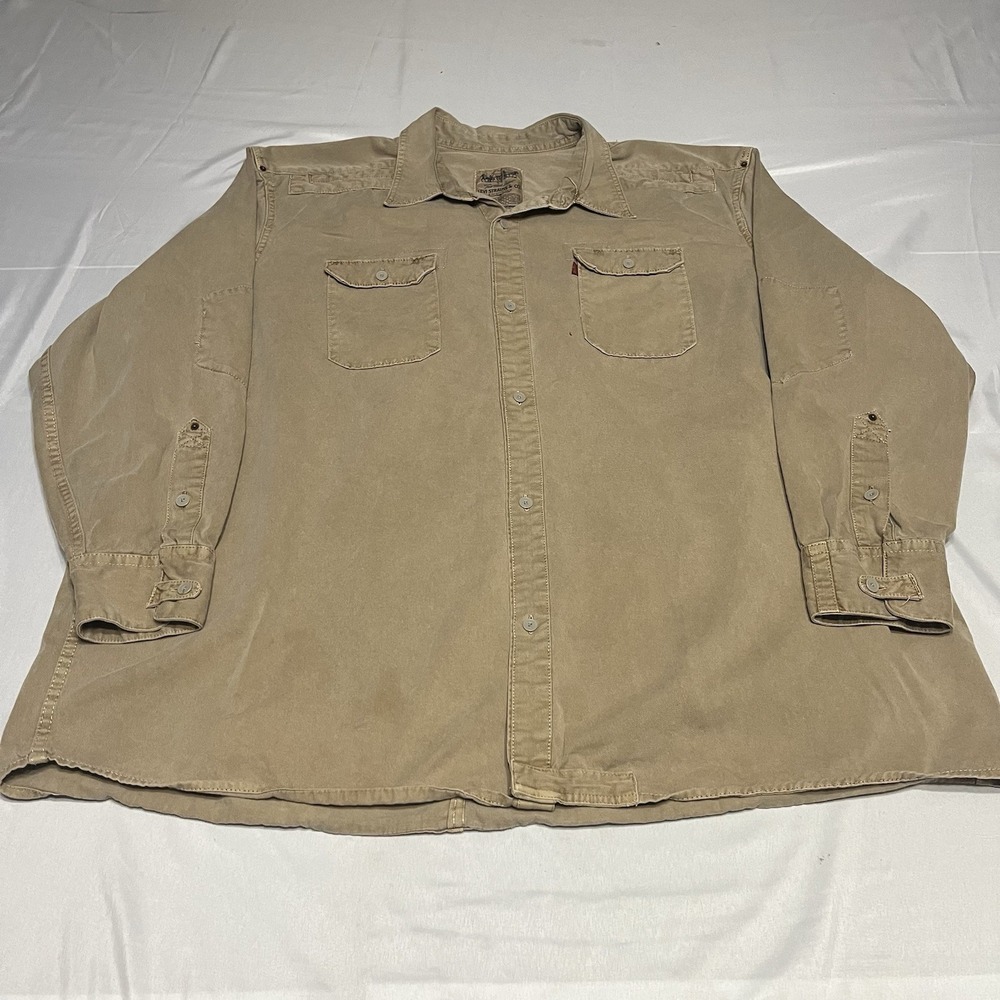 Vintage Levi's Red Tab Button Up Canvas Work Shirt Shirt Men's 3XL Khaki Brown